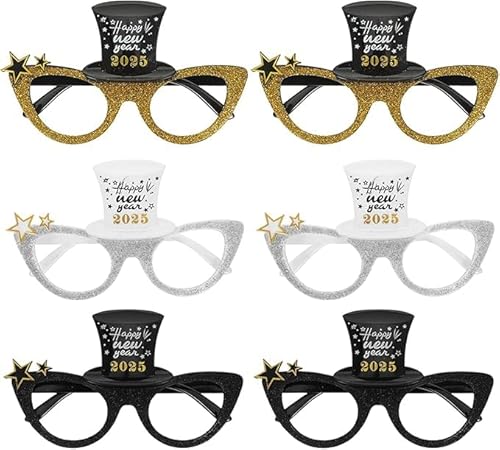 Theaque 6 Stück Silvester 2025 Brillen Happy New Year Brille Silvester Photo Booth Requisiten 2025 Abschlussbrille (A) von Theaque