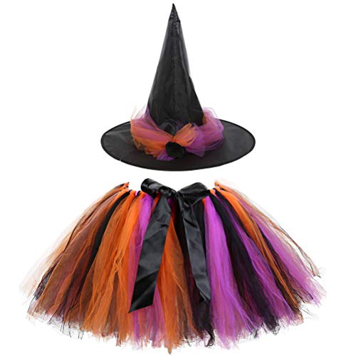 Tutu Kleid Halloween Kostüm Hexenkleid Mesh Ballett Tüll Tanzrock und Hut Set (L) von Theaque