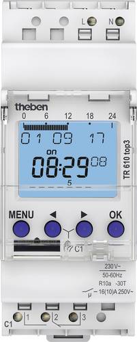 Theben 6100130 Zeitschaltuhr für Hutschiene TR610 top3 230 V/AC Wochenprogramm von Theben