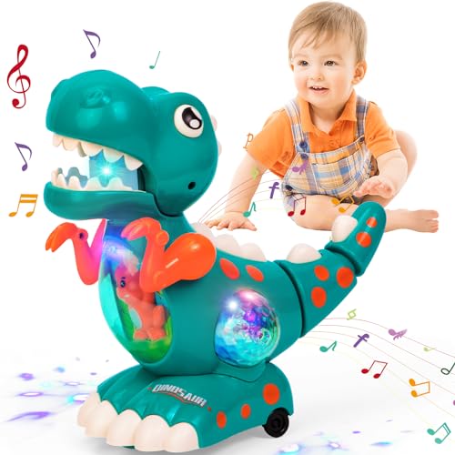 Thedttoy Baby Spielzeug ab 1 Jahr Jungen, Krabbelnde Dinosaurier Babyspielzeug ab 12 Monate Musik Licht Sensorisches Dinosaurier Spielzeug, Weihnachten Geschenk 1 2 3 Jahr Junge Mädchen von Thedttoy