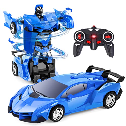 Thedttoy Transformator Spielzeug Ferngesteuertes Auto für Kinder ab 4 5 6 7 8 9 10 11 12 Jahre, 2.4GHz Transforming RC Roboter Auto Transform, Spielzeugauto Geschenke für Junge Mädchen (Blau) von Thedttoy