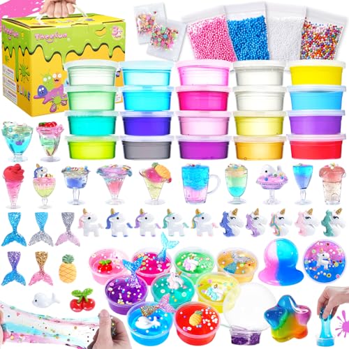 Slime Kit, Theefun DIY Schleim Kits für Mädchen Jungen, Schleim Selber Machen mit 20 Kristall Schleim, 4 Knete, Einhorn Schleim Charms, DIY Spielzeug für Kinder ab 3 Jahren von Theefun