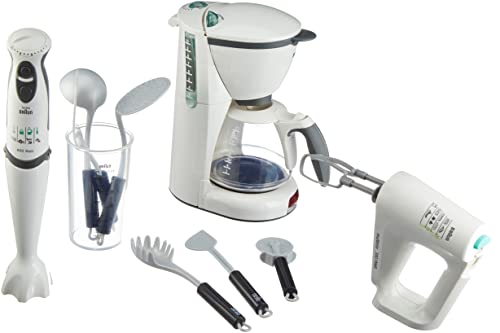 Braun Theo Klein 9625 Combo-Set I Wertige Spielküchengeräte: batteriebetriebene Kaffeemaschine, Hand- und Stabmixer inkl. Zubehör I Maße: 58,5 cm x 12,5 cm x 28 cm I Spielzeug für Kinder ab 3 Jahren von Theo Klein