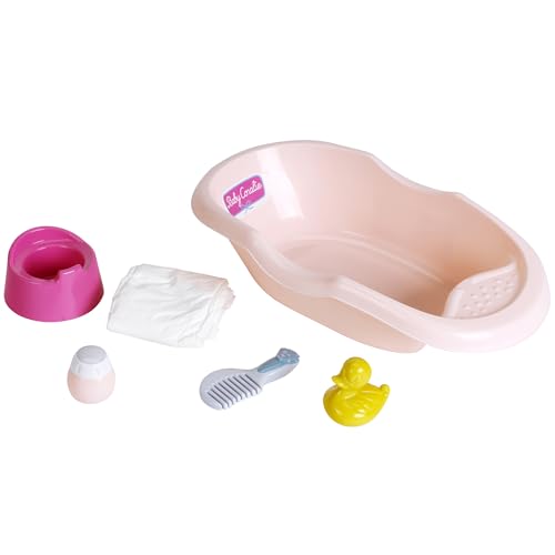 Theo Klein 1678 Baby Coralie Badewanne mit Bade- und Pflege-Zubehör I Mit lustigem Badeentchen I Maße der Puppenwanne: 42 cm x 24 cm x 11 cm I Spielzeug für Kinder ab 3 Jahren von Theo Klein