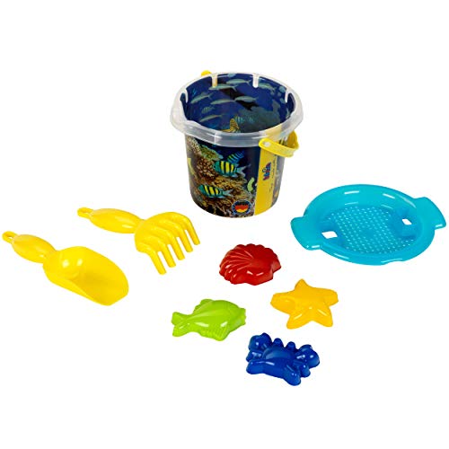 Theo Klein 2103 Aqua Action Coral Reef Sandeimer-Set, 1 Liter | Robuster Eimer für Sandkasten und Strand | Mit Sieb, Förmchen u.v.m. | Spielzeug für Kinder ab 18 Monaten von Theo Klein