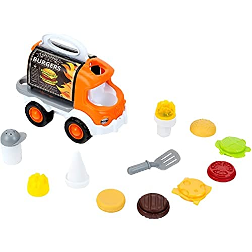 Theo Klein 2365 Beach Picnic Streetfood Truck | Inkl. Pommestüte mit Licht & Sound und Burger Sand-Förmchen | Maße: 24,5 cm x 14 cm x 21 cm | Spielzeug für Kinder ab 18 Monaten von Theo Klein