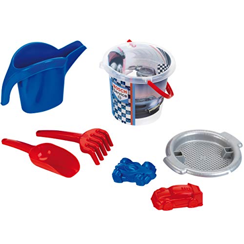 Theo Klein 2826 Bosch Car Service Sandeimer-Set, 2 Liter | Inkl. Eimer, Gießkanne, 2 Auto-Sandförmchen u.v.m. | Maße: 21 cm x 20,5 cm x 33 cm | Spielzeug für Kinder ab 1 Jahren von Theo Klein