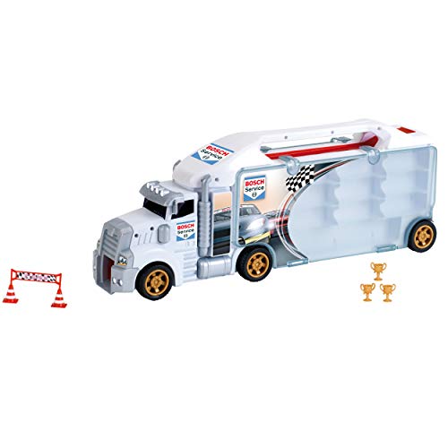 Theo Klein 2837 Bosch Car Service Sammelkoffer Truck mit integrierter Abfahrtsrampe | 26 Staufächer | Coole Rampe für Rennen | Maße: 62,9 cm x 12 cm x 23,6 cm | Spielzeug für Kinder ab 3 Jahren von Theo Klein