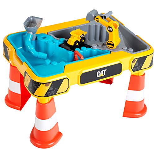 Theo Klein 3242 3237 CAT Sand- und Wasserspieltisch I Mit Baggerarm, Kipper, 2 Rohren, Stoppern und entnehmbaren Becken I Maße: 64 cm x 48 cm x 40 cm I Spielzeug für Kinder ab 18 Monaten von Theo Klein