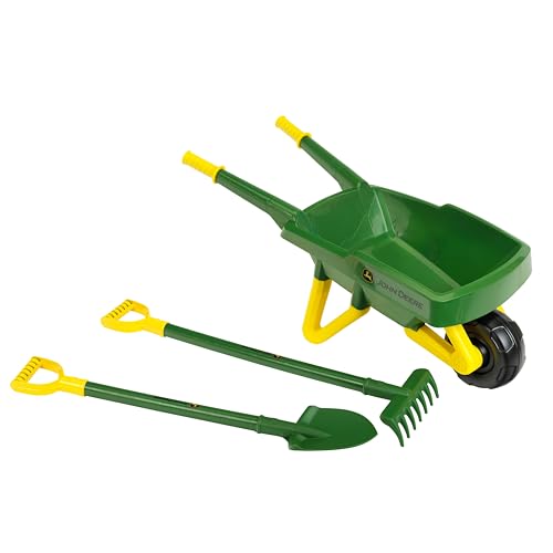 Theo Klein 3952 John Deere Schubkarren Set I Robustes Gartengeräte-Set für Kinder I Inkl. Schaufel und Rechen I Spielzeug für Kinder ab 3 Jahren von Theo Klein