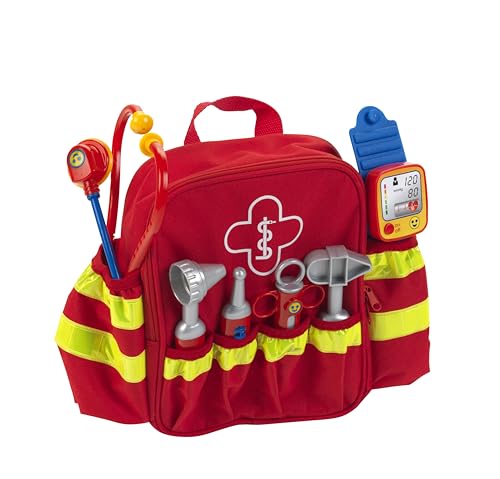 Theo Klein 4314 Rettungsrucksack | Mit Stethoskop, Spritze und vielem mehr | Elektronischer Blutdruckmesser mit Sound | Maße: 28 cm x 25 cm x 8,5 cm | Spielzeug für Kinder ab 3 Jahren von Theo Klein