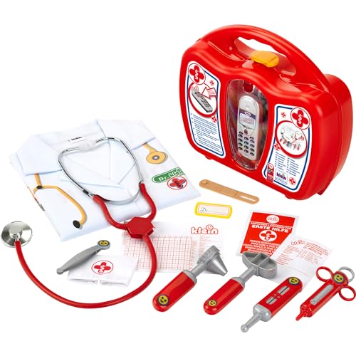 Theo Klein 4353 Arztkoffer I Inkl. Arztkostüm, Stethoskop mit echter Funktion und batteriebetriebenem Handy mit Sound I Maße: 28 cm x 24,5 cm x 8,5 cm I Spielzeug für Kinder ab 5 Jahren von Theo Klein