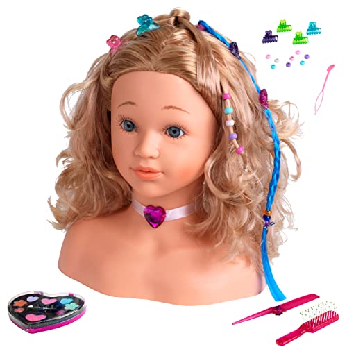 Theo Klein 5240 Schmink Frisierkopf Sophia Mit Haarspangen, dermatologisch getestetem Make-Up, Zubehör für Frisuren und tolle Schmink Ideen Maße: 23,5 cm x 13 cm x 27 cm für Kinder ab 3 Jahren von Theo Klein