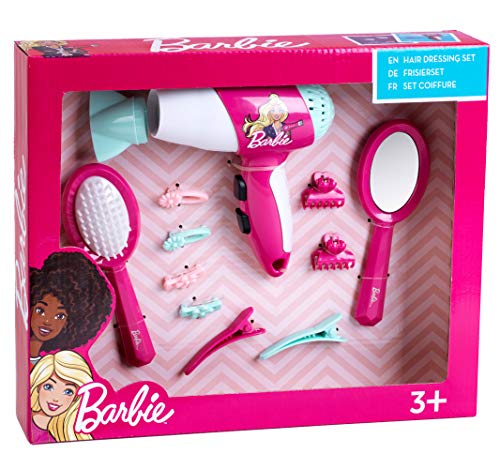 Barbie Frisier-Set I Zubehör und Accessoires im Barbie-Look I Inkl. Kinder-Föhn mit Kaltluftfunktion I Spielzeug für Kinder ab 3 Jahren von Klein