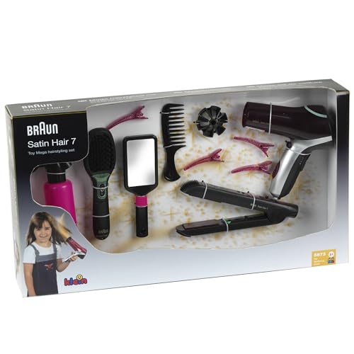 Theo Klein 5885 Klein 5873 Braun Satin Hair 7 Mega Set I Mit Haarglätter, Bürste und vielem mehr I Batteriebetriebener Fön I Verpackungsmaße: 49,5 cm x 8 cm x 26 cm I Spielzeug für Kinder ab 3 Jahren von Theo Klein