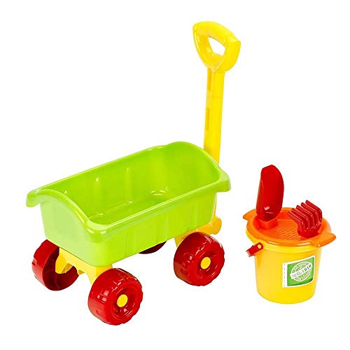 Theo Klein 7619 KLEIN goes Bio Bollerwagen mit Eimer Set | Bollerwagen aus Biokunststoff | Inkl. Eimer, Rechen, Schaufel und Sieb | Spielzeug für Kinder ab 1 Jahr, 68 x 21 x 23cm von Theo Klein