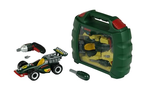 Theo Klein 8375 Bosch Grand Prix Koffer mit Ixolino batteriebetriebenem Akkuschrauber | Rennwagen in 10 Teile zerlegbar | Maße: 32 cm x 26 cm x 9 cm | Spielzeug für Kinder ab 3 Jahren von Theo Klein