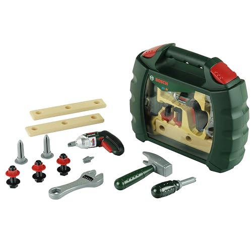 Theo Klein 8384 Bosch Ixolino Koffer mit viel Zubehör I Batteriebetriebener Akkuschrauber Ixolino I Maße: 26,6 cm x 32 cm x 8,8 cm | Spielzeug für Kinder ab 3 Jahren von Theo Klein