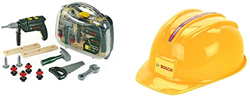 Theo Klein 8416 - Bosch Werkzeugkoffer, groß, transparent, Spielzeug & Klein 8127 - Handwerkerhelm, 28cm von Theo Klein