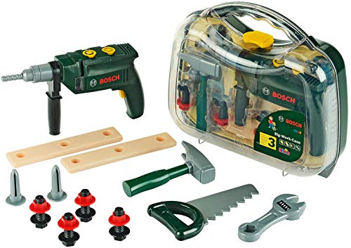 Theo Klein 8416 Bosch Werkzeugkoffer, groß | 16-teiliges Werkzeug-Set | Inkl. batteriebetriebenem Bohrer mit Licht und Sound | Maße: 32 cm x 8 cm x 29 cm | Spielzeug für Kinder ab 3 Jahren von Theo Klein