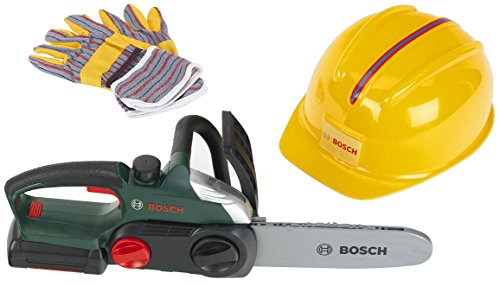 Theo Klein 8456 Bosch Werker-Set I Robuste Kettensäge mit Licht und Sound I Hochwertiger Helm und Arbeitshandschuhe für Rollenspiele I Spielzeug für Kinder ab 3 Jahren von Theo Klein