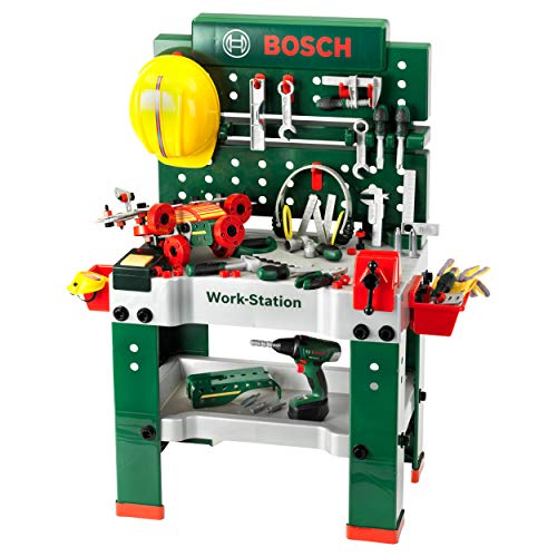 Theo Klein 8485 Bosch Werkbank Nr. 1 | 150-teilig | Inkl. Werkzeuge Und Zubehör | Akkuschrauber Mit Licht & Sound | Spielzeug Für Kinder Ab 3 Jahren, 62 X 42 X 100 von Theo Klein