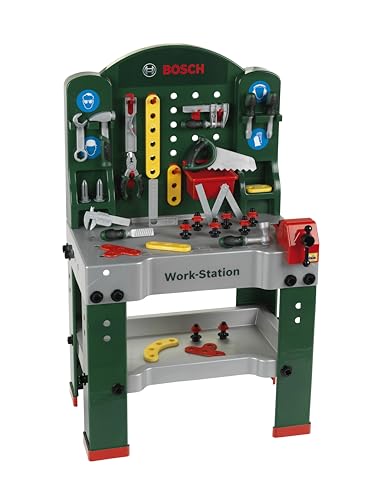 Theo Klein 8580 Bosch Work-Station | 44-teilig | Werkbank inkl. Arbeitssplatte mit Lernfunktion | Maße: 61 cm x 44,5 cm x 101 cm | Spielzeug für Kinder ab 3 Jahren von Theo Klein