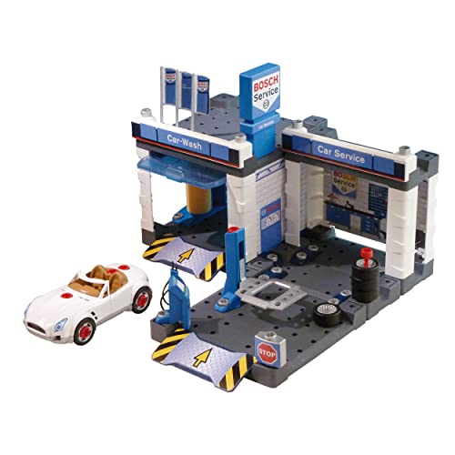 Theo Klein 8647 Bosch Car Service Station | Mit Waschanlage und höhenverstellbarer Hebebühne | Inklusive demontierbarem Auto | Maße: 41 cm 39 cm 29 cm | Spielzeug für Kinder ab 3 Jahren von Theo Klein