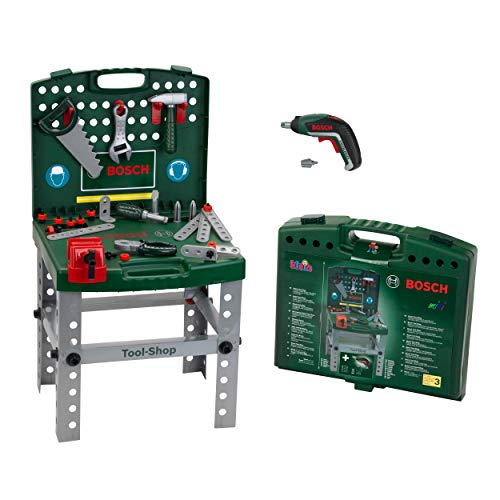 Theo Klein 8676 Bosch Tool Shop | Mit batteriebetriebenem Bosch Akkuschrauber Ixolino | Zusammenklappbar und leicht transportabel | Maße: 41,5 cm x 8,5 cm 76,5 cm | Spielzeug für Kinder ab 3 Jahren von Theo Klein