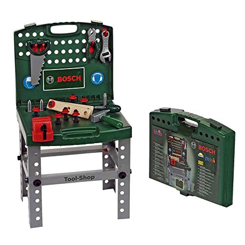 Theo Klein 8681 Bosch transportabler Tool-Shop I Werkbank zum Koffer klappbar I Inkl. Werkzeugen und Werkstatt-Zubehör I Maße: 41,5 cm x 38,5 cm x 76,5 cm I Spielzeug für Kinder ab 3 Jahren von Theo Klein