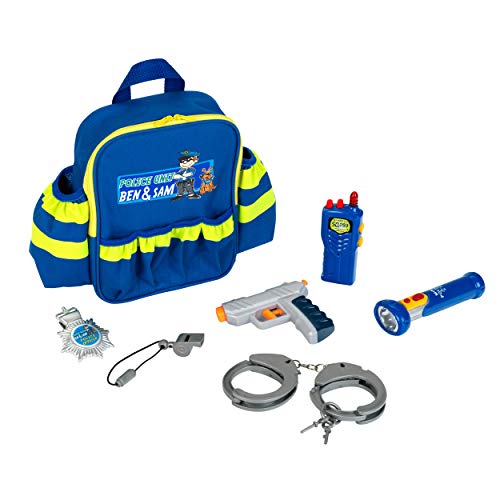 Theo Klein 8802 Polizei-Rucksack mit Zubehör | Mit batteriebetriebener Taschenlampe, Handschellen und vielem mehr | Maße: 28 cm x 25 cm x 8,5 cm | Spielzeug für Kinder ab 3 Jahren von Theo Klein