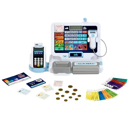 Theo Klein 9310 Tablet-Kassenstation I Spielkasse mit Sound und abnehmbarem Tablet, POS-Terminal mit mechanischer Funktion, Scanner und Spielgeld I Spielzeug für Kinder ab 3 Jahren von Theo Klein