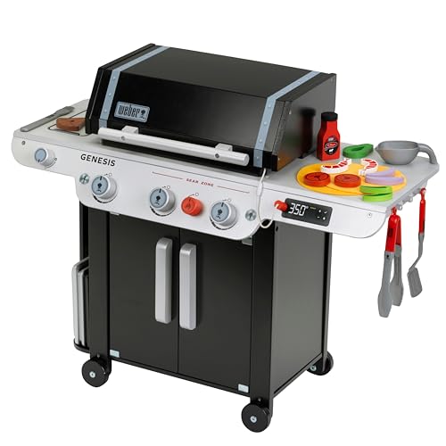 Theo Klein 9445 Weber Grill Genesis aus Holz, Inklusive Einsätze für Steak, Pizza oder Gemüse, Mit Food-Attrappen und Grillbesteck, Spielzeug für Kinder ab 3 Jahren von Theo Klein