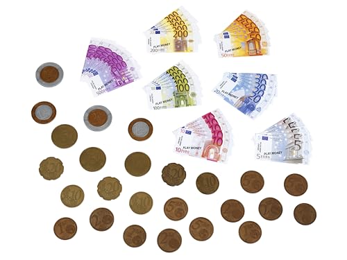 Euro-Spielgeld I 35 Scheine und 25 Münzen - von der 1-Cent-Münze bis zum 500-Euro-Schein I Maße: 20 cm x 1,5 cm x 11 cm I Spielzeug für Kinder ab 3 Jahren von Klein