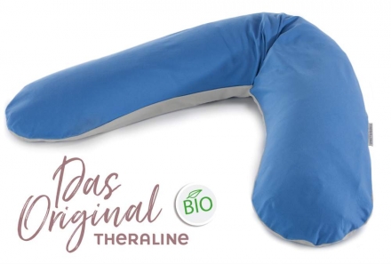 Theraline Stillkissen BIO Original Mikroperlenfüllung Design 95 Blau/Mittelgrau Jersey