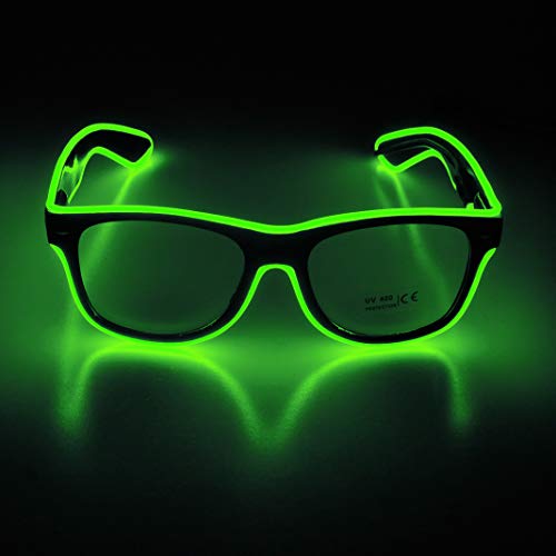 Therlan Led Brille, Neon Party Brille, LED Leuchtbrille, Led Sonnenbrille, LED Kostüme Leuchten Glasses Partybrille für Rave EDM Party (Grün) von Therlan