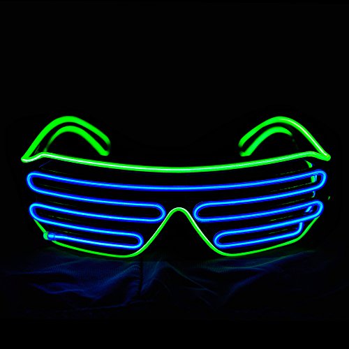 Therlan Neon Brille Led, Leuchten Party Brille, LED PartyBrille, Flashing Led Sonnenbrille Kostüme, Atzenbrille Leuchtbrille für Rave EDM Party (Grün-Blau) von Therlan