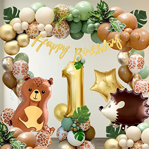 Geburtstagsdeko 1 Jahr Junge,Thinbal Deko 1. Geburtstag Junge Safari,Tragen Dschungel Geburtstag Dekoration 1 Jahr,Grün Braun Luftballon 1. Geburtstag für Kinder Junge Mädchen Wild One Geburtstag Deko von Thinbal