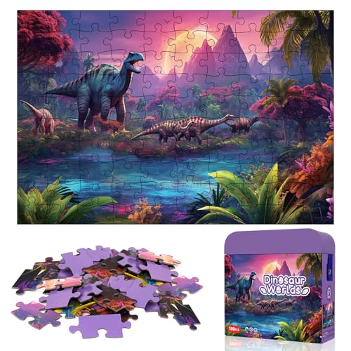 Kinderpuzzle 100 Teile, Dino Puzzle für Kinder ab 4 5 6 7 8 Jahren,Thinbal Klassische Puzzles Dinosaurier Spielzeug,Puzzle Geschenk für Kleinkinder Jungen Mädchen,Lernspielzeug Kinderpuzzle für Jungen von Thinbal