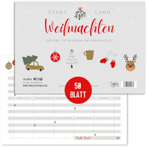 Stadt Land Fluss Weihnachten | Weihnachtsquiz | Spiel Kinder Weihnachten | Spiel Familie | Wichtelgeschenk | Geschenk Nikolaus (Weihnachten) von Things of Happiness