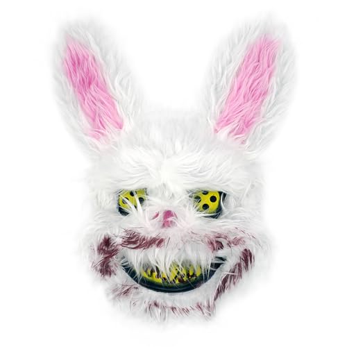 Gruselige Hase Killer Halloween Blutige Kaninchen Maske Realistisches Horror, Maske für Halloween Kostüm Karnevalsparty Cosplay Maskerade Hochwertiges Kunststoff, Atmungsaktiv, Universalgröße von Think Jeck!