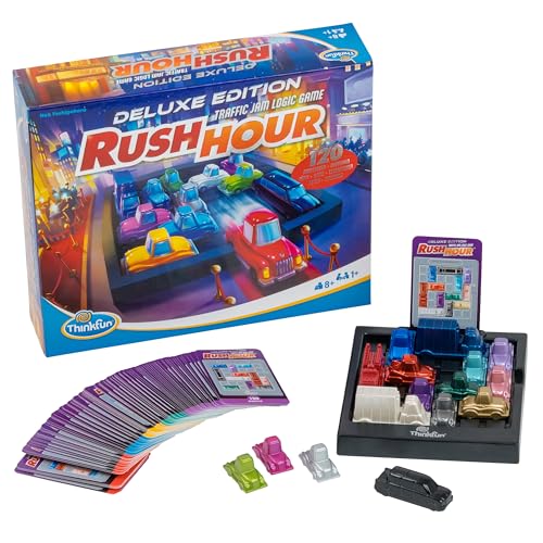 ThinkFun 76617 - Rush Hour - Das bekannte Stau-Spiel in der Deluxe Edition mit Fahrzeugen in Metalloptik, Logikspiel für Erwachsene und Kinder ab 8 Jahren von ThinkFun