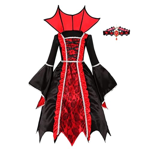 ThinkMax Halloween-Vampir-Kostümset für Mädchen, Vampirkönigin-Ankleideparty, Rollenspiel-Cosplay, Vampir-Mottoparty, Halloween-Ankleide (XL) von ThinkMax