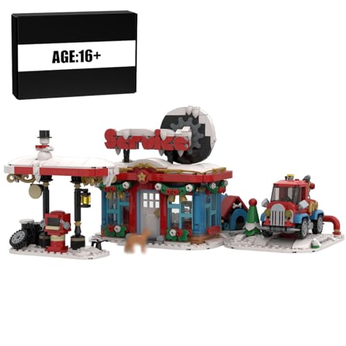 Weihnachtshaus Bausteine Modell, Weihnachtsdorf Winter Tankstelle Bausatz, Miniatur Straßen Szene mit Schneepflug, Hundehütte & Anhänger, Weihnachten Bauklötze für Erwachsene, 1227Teile Weihnachtshaus Bausteine Modell, Weihnachtsdorf Winter Tankstelle Bausatz, Miniatur Straßen Szene mit Schneepflug, Hundehütte & Anhänger, Weihnachten Bauklötze für Erwachsene, 1227Teile von Thinkizen