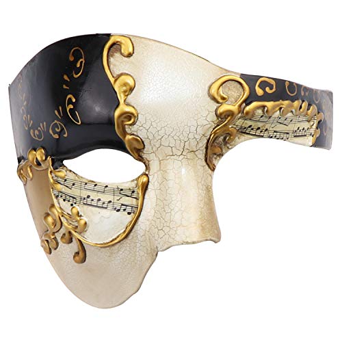 Das Phantom der Venezianischen Karnevals-Maskerade-Maske des Vintagen Entwurfs-halber Gesichts-Männer (Beige und Schwarz) von Thmyo