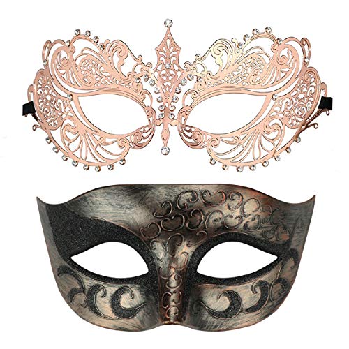 Thmyo Ein Paar Maskenmasken für Paare, venezianische Kostüme, Karneval, Abschlussball (antikes Kupfer + Roségold) von Thmyo