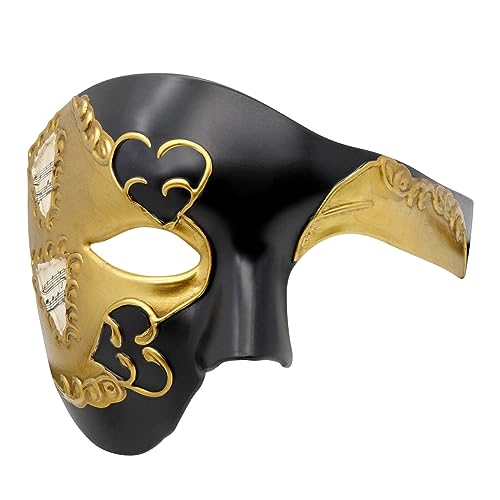 Thmyo Halbgesichtsmaske für Herren, Phantom der Oper, Vintage-Design, venezianische Karnevalsmaske, Schwarz und Gold von Thmyo