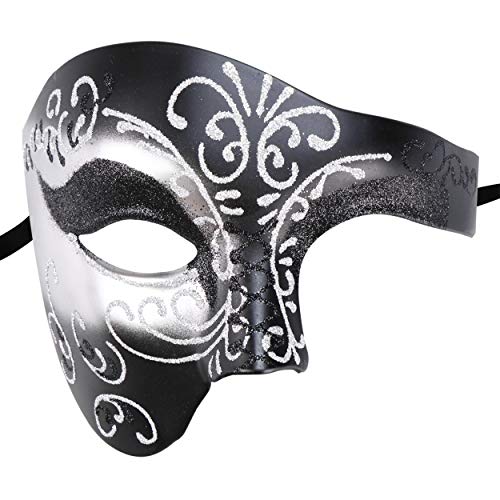 Thmyo Half Face Herren Phantom Of The Opera Vintage Design Venezianische Karneval Maskerade Maske, Schwarz und Silber 2, 17*14cm/6.7*5.5'' von Thmyo