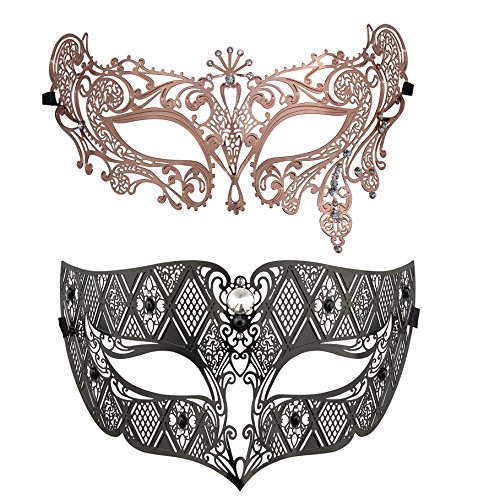 Thmyo Satz von 2 Maskerade Maske des Paares, venezianische Halloween-Ball-Abschlussball-Kostüm-Maske (Rose Gold + Schwarz 4) von Thmyo