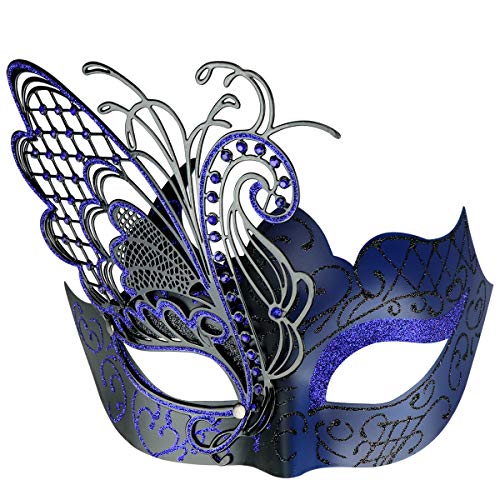 Thmyo Schmetterlings-Dame Masquerade Mask, Funkelnde venezianische Halloween-Karneval-Abschlussball-Maske (Schwarz + blau) von Thmyo